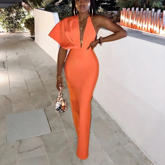 Catwalk Connection LUCIA ORANGE BANDAGE MAXI DRESS - Picture 3 of 4